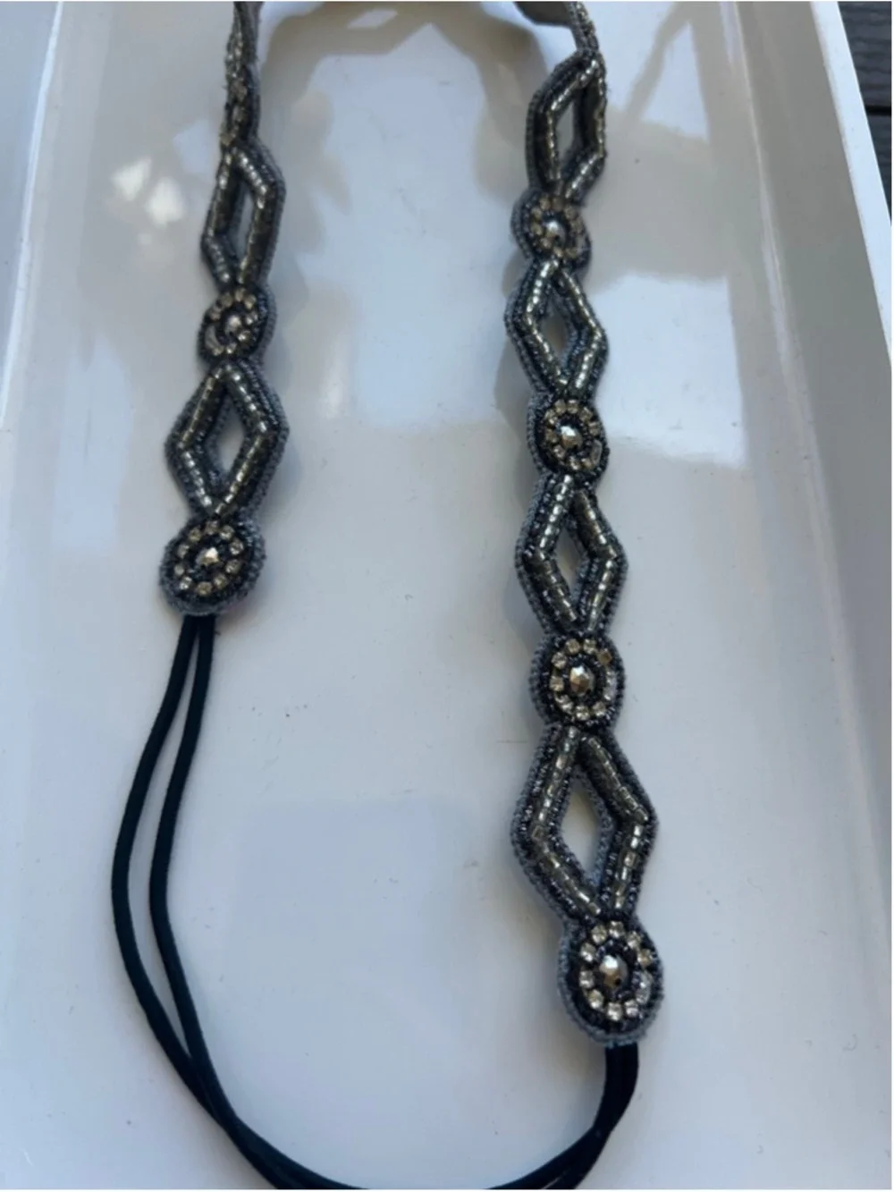 NWT Deepa Gurnani Hair Accessory One Size Gray Silver Beaded Headband